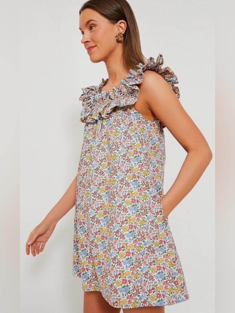 Hyacinth House Maria 100% Cotton Floral Multi Ruffle Mini Dress Size Xs - Picture 3 of 11